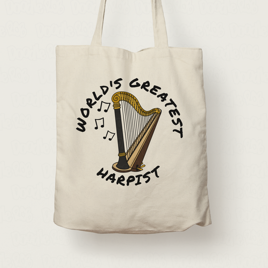 Harp Tote Bag - World's Greatest Harpist - Harp Teacher Gift - String Musician Gift