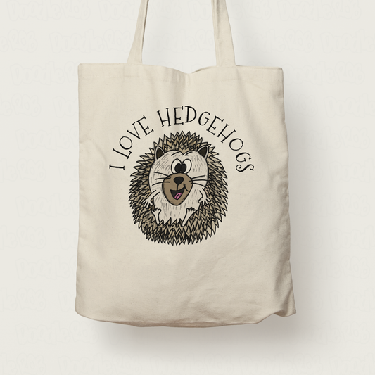 Hedgehog Tote Bag - I Love Hedgehogs - Gift For Nature Lover - Wildlife Autumn Gift