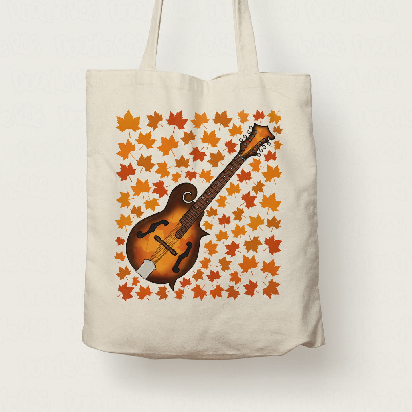 Autumn Mandolin Tote Bag (Leaves) - Mandolinist Gift - Folk Musician Gift For Fall or Thanksgiving