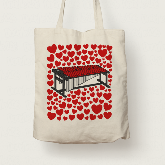 Marimba With Hearts Tote Bag - Gift For Percussionist - Percussion Teacher Tote Bag - Orchestral Musician Gift