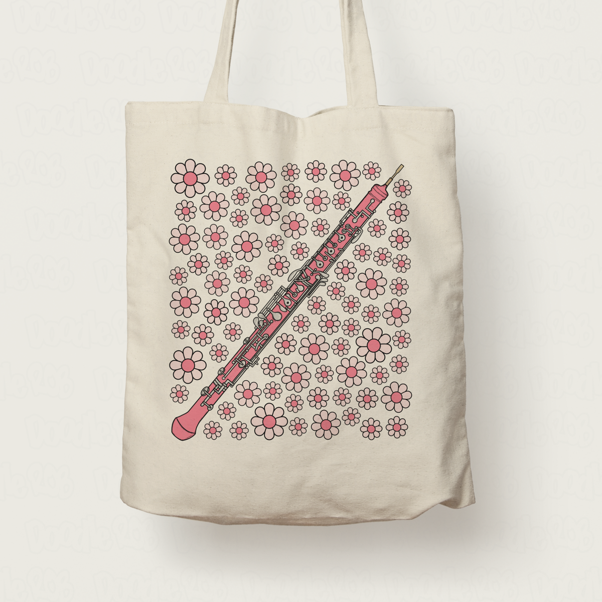 Oboe Floral Tote Bag (Pink Flowers) - Female Oboist - Woodwind Musician Gift For Girl