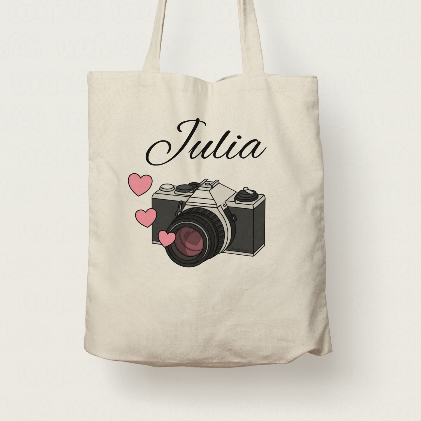 Wedding Photographer Personalised Tote Bag - Vintage Camera With Pink Hearts - Custom Gift For Photographer