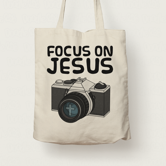 Christian Photographer Tote Bag - Focus On Jesus - Gift For Camera Enthusiast - Funny Church Gift