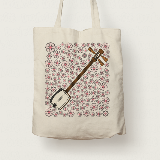 Shamisen Floral Tote Bag - Japanese Musician Gift - Gift For Japan Lover