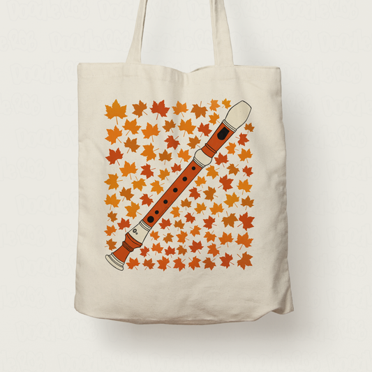 Autumn Recorder Tote Bag (Leaves) - Gift For Recorderist - Woodwind Musician Gift For Fall or Thanksgiving