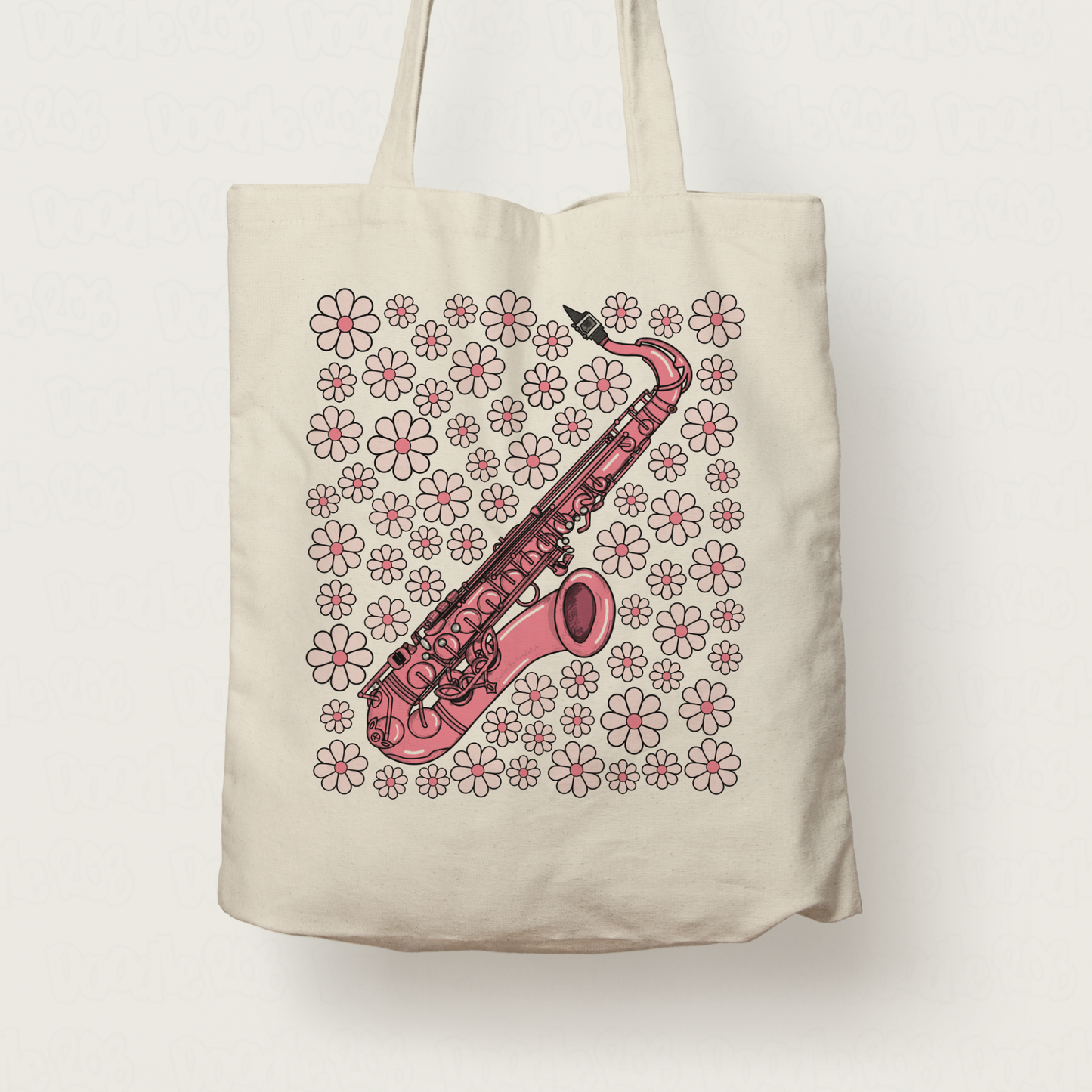 Saxophone Floral Tote Bag (Pink Flowers) - Female Saxophonist - Woodwind Musician Gift For Girl