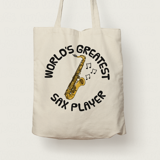 Saxophone Tote Bag - World's Greatest Sax Player - Saxophonist Gift