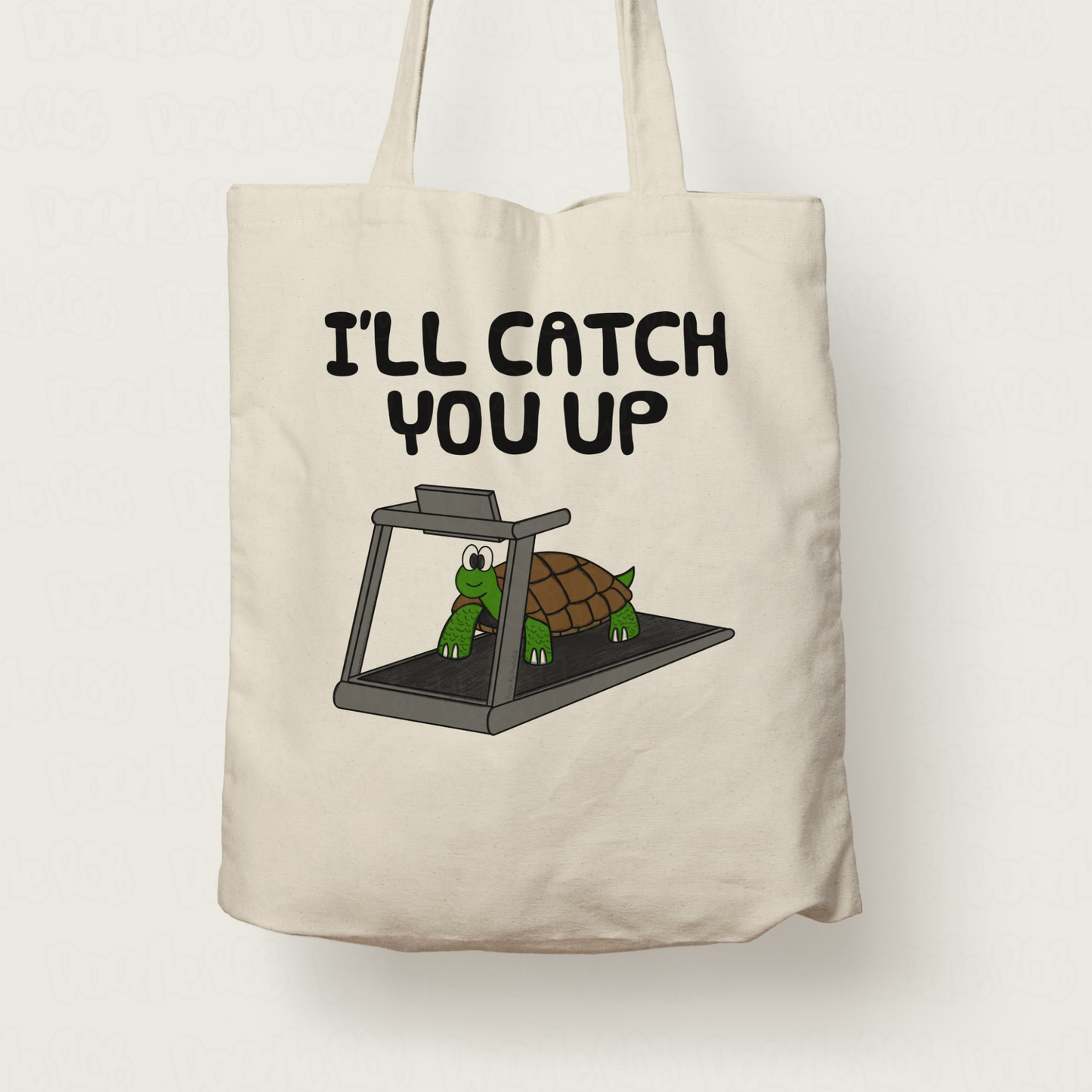 Funny Fitness Tote Bag - Tortoise On A Treadmill - I'll Catch You Up - Gift For Gym Goer - New Years Gift