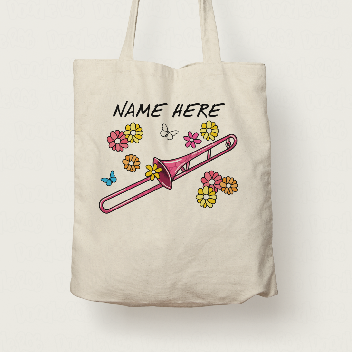 Floral Trombone Tote Bag - Custom Gift For Trombonist - Personalised Brass Musician Gift