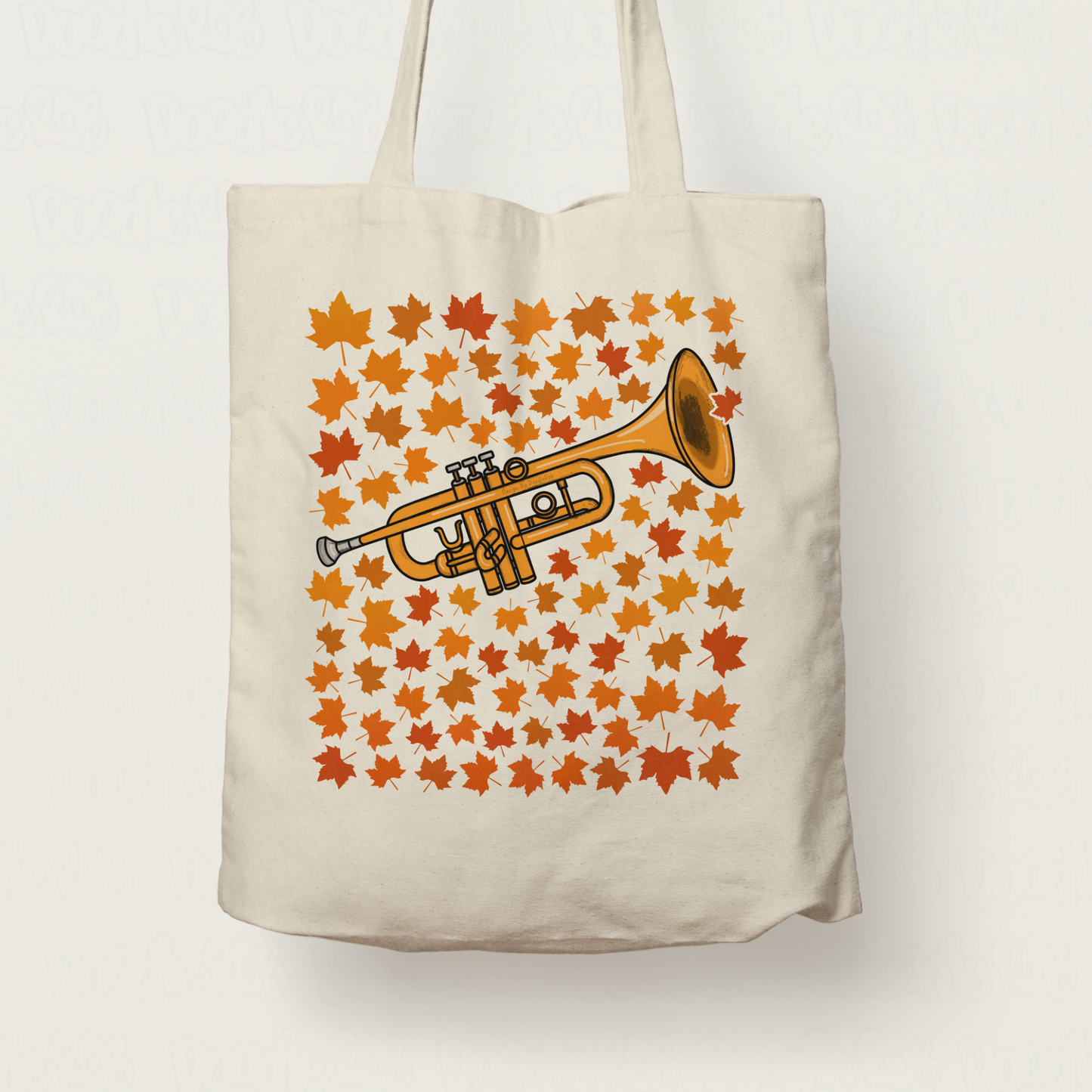 Autumn Trumpet Tote Bag (Leaves) - Gift For Trumpeter - Brass Musician Gift For Fall or Thanksgiving