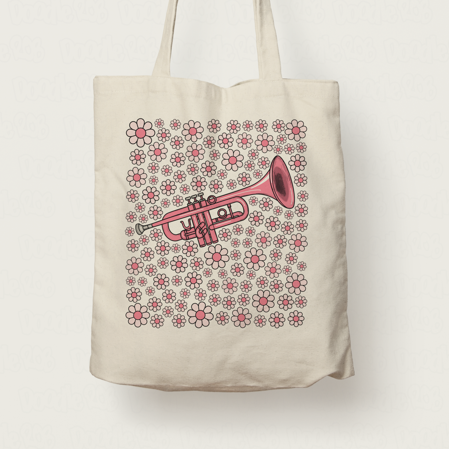 Trumpet Floral Tote Bag (Pink Flowers) - Female Trumpeter - Brass Musician Gift For Girl