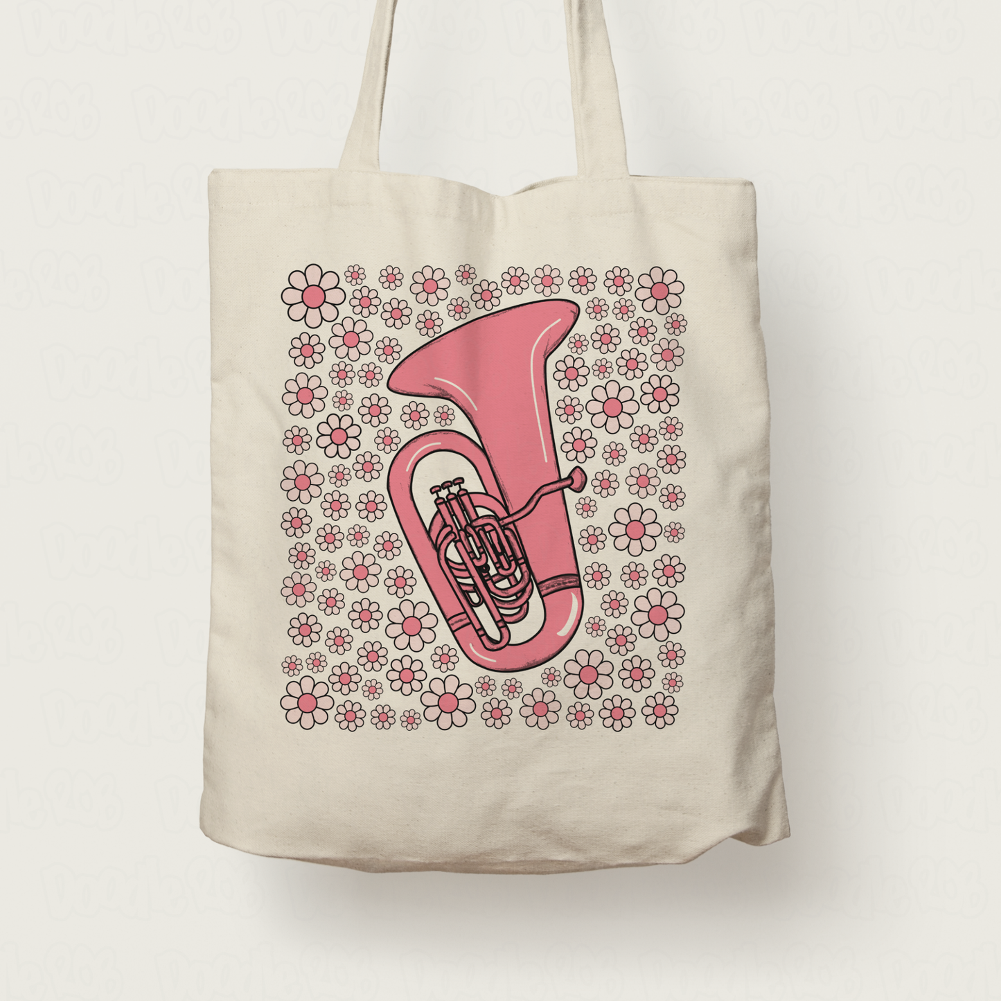 Tuba Floral Tote Bag (Pink Flowers) - Female Tubaist - Brass Musician Gift For Girl