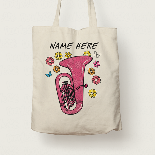 Floral Tuba Tote Bag - Custom Gift For Tubaist - Personalised Brass Musician Gift
