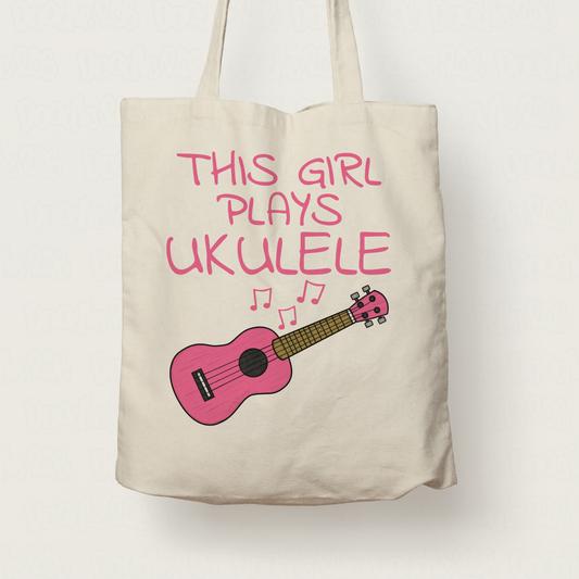 Pink Ukulele Tote Bag - This Girl Plays Ukulele - Female Uke Player - Musician Gift For Her