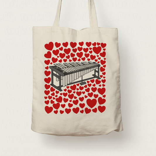 Vibraphone With Hearts Tote Bag - Gift For Percussionist - Orchestral Musician Valentines Anniversary Gift