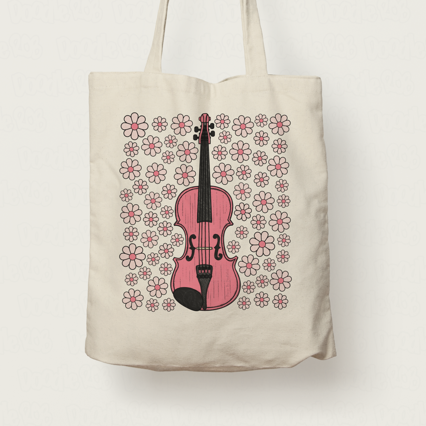 Violin Floral Tote Bag (Pink Flowers) - Female Violinist - String Musician Gift For Girl