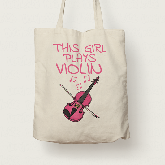 Pink Violin Tote Bag - This Girl Plays Violin - Female Violinist - String Musician Gift For Her