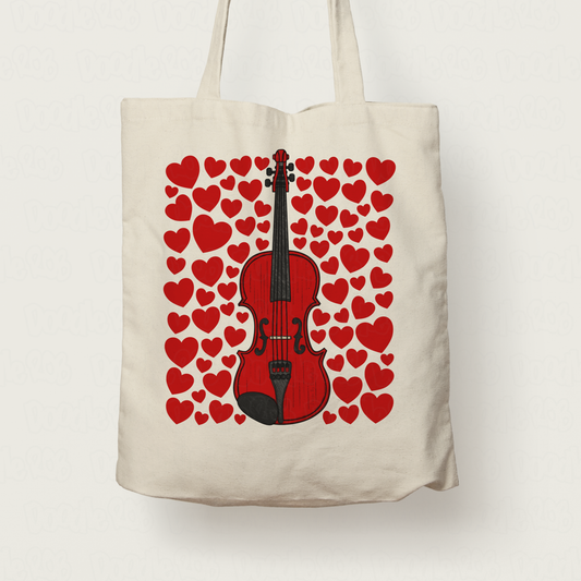 Violin With Hearts Tote Bag - Violinist Tote Bag - Musician Valentines Anniversary Gift