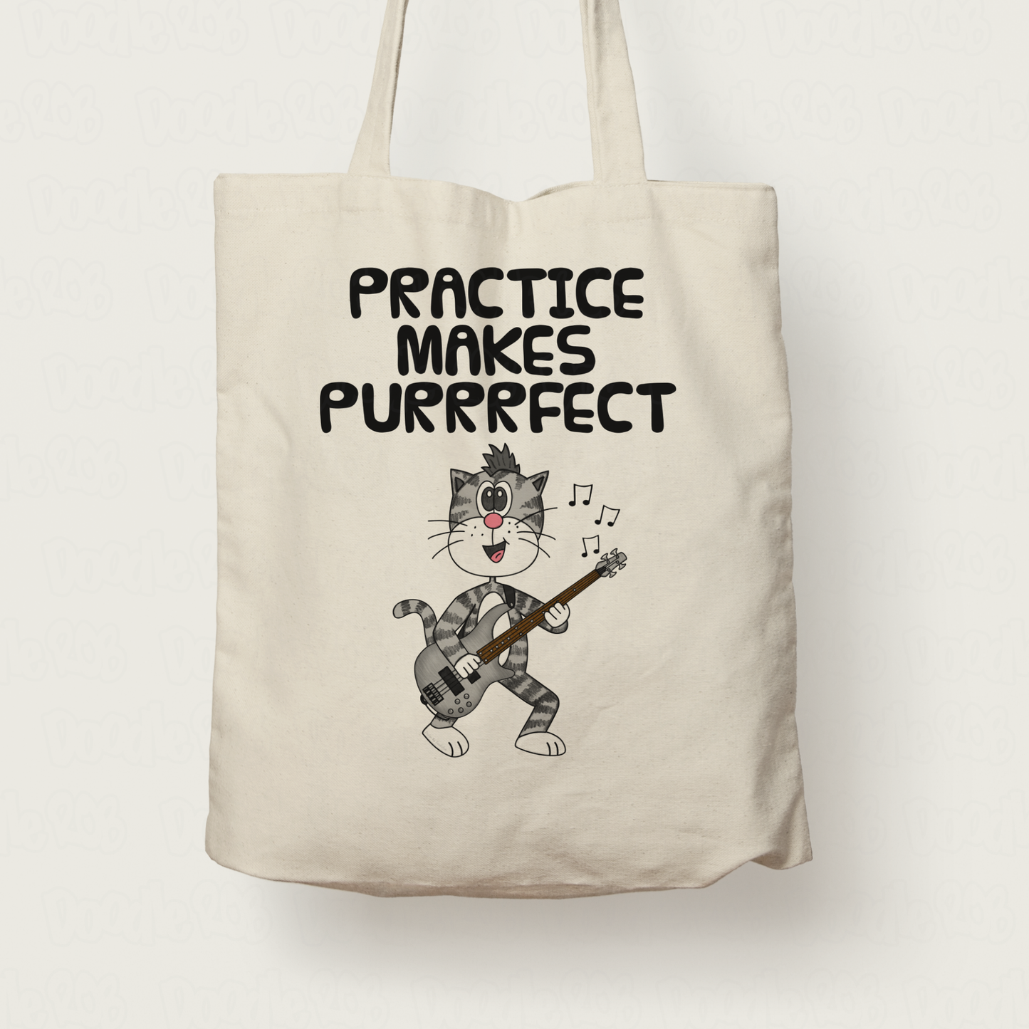 Cat Bass Guitar Tote Bag - Practice Makes Purrrfect - Funny Gift For Bassist - Music Teacher Gift