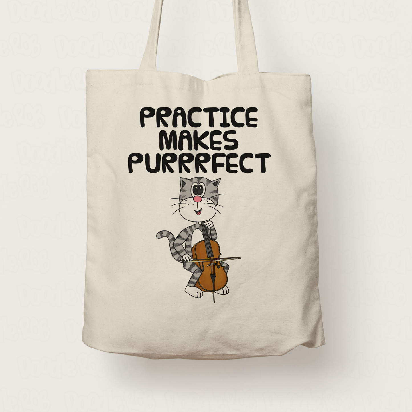 Cat Cello Tote Bag - Practice Makes Purrrfect - Gift For Cellist - Funny Music Teacher Orchestra Gift