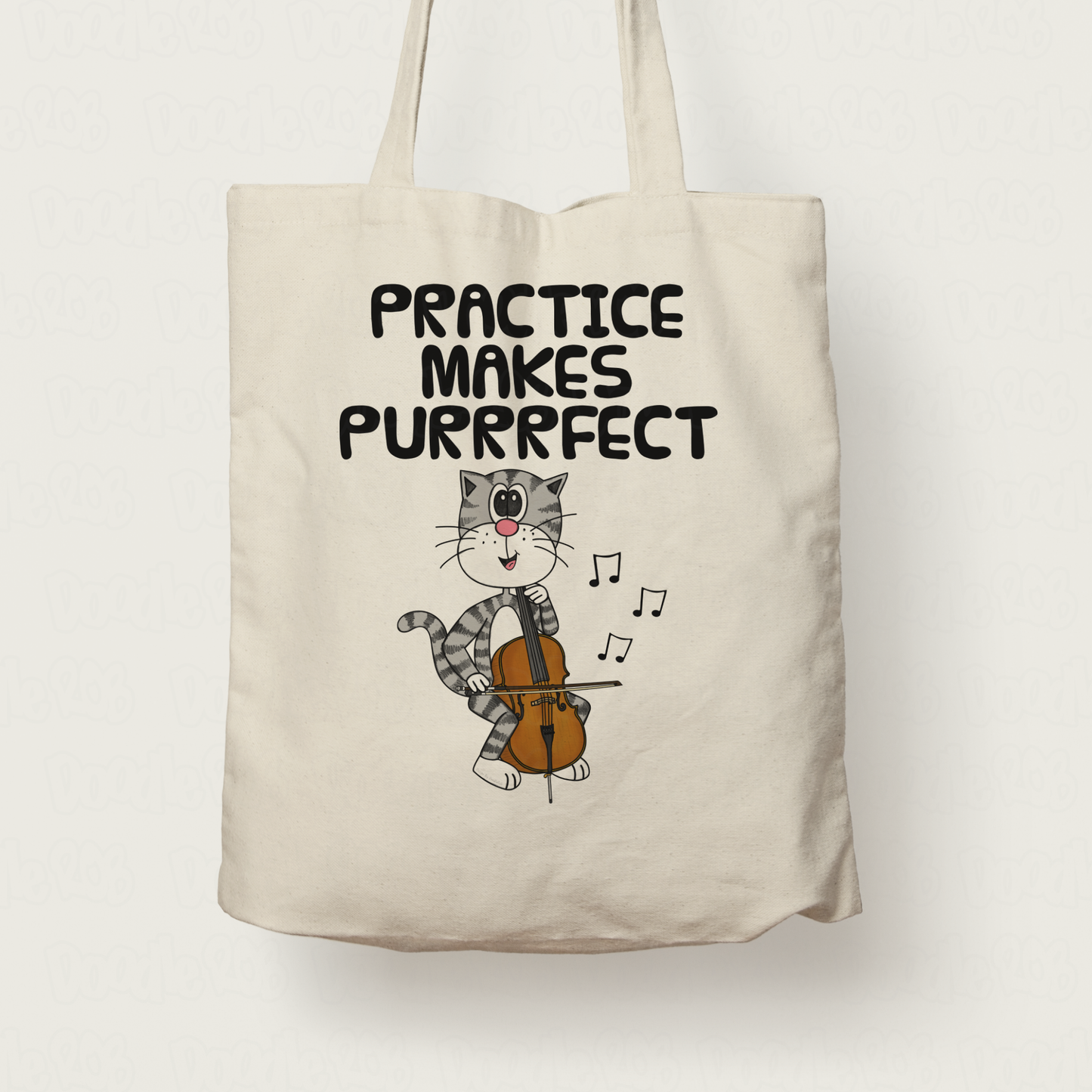 Cat Cello Tote Bag - Practice Makes Purrrfect - Gift For Cellist - Funny Music Teacher Orchestra Gift