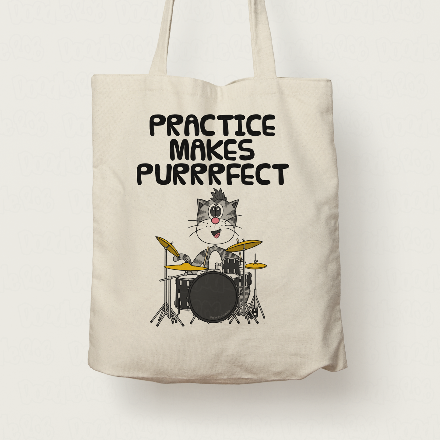 Cat Playing Drums Tote Bag - Practice Makes Purrrfect - Funny Gift For Drummer - Music Teacher Gift