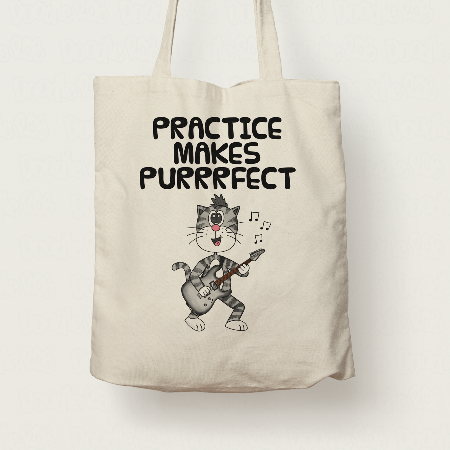 Cat Electric Guitar Tote Bag - Practice Makes Purrrfect - Funny Gift For Guitarist - Music Teacher Gift