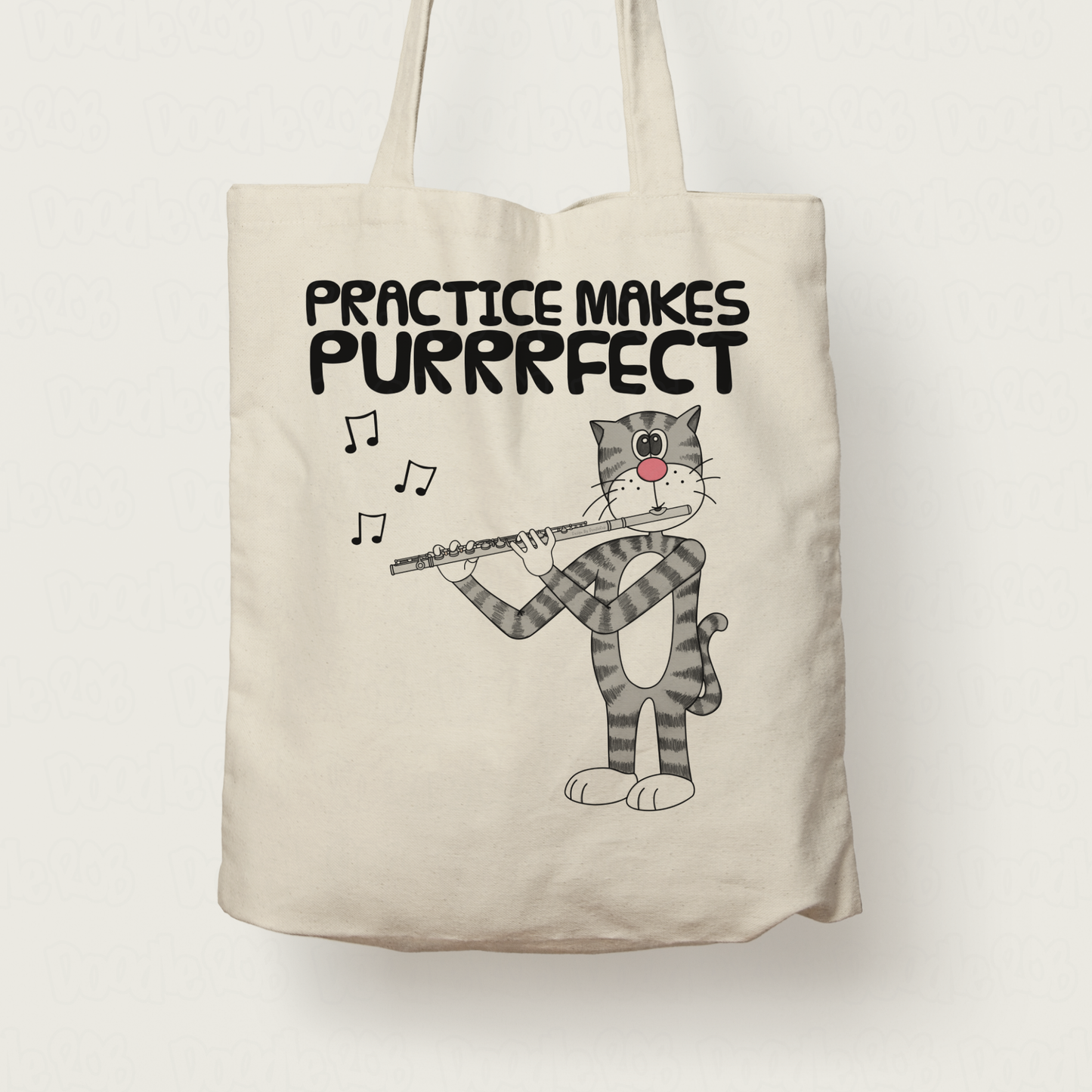 Cat Flute Tote Bag - Practice Makes Purrrfect - Gift For Flautist - Woodwind Musician Orchestra Gift