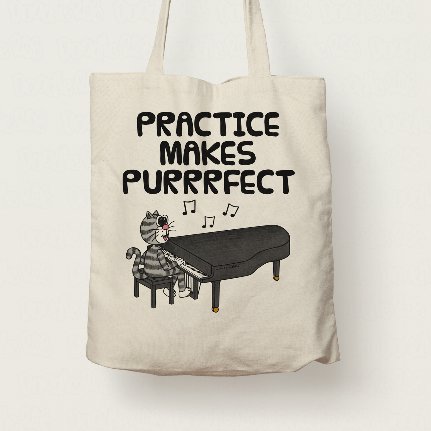 Cat Grand Piano Tote Bag - Practice Makes Purrrfect - Funny Gift For Pianist - Music Teacher Gift