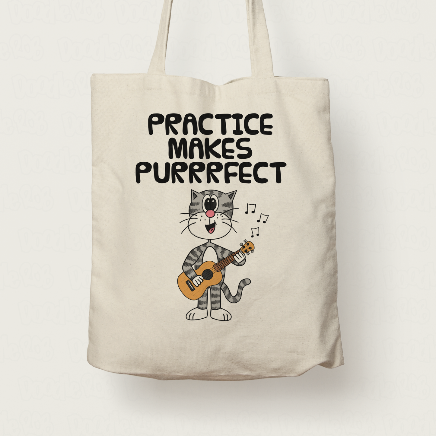 Cat Ukulele Tote Bag - Practice Makes Purrrfect - Funny Gift For Ukulelist - Music Teacher Gift