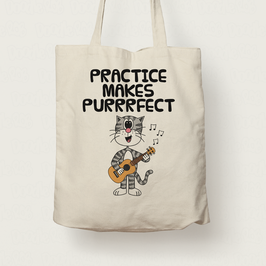 Cat Ukulele Tote Bag - Practice Makes Purrrfect - Funny Gift For Ukulelist - Music Teacher Gift