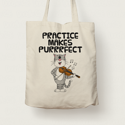 Cat Violin Tote Bag - Practice Makes Purrrfect - Gift For Violinist - Funny Music Teacher Orchestra Gift