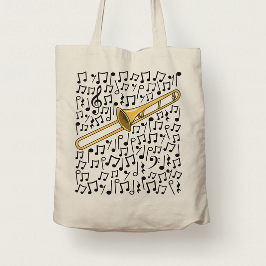 Trombone Musical Notes Tote Bag - Gift For Trombonist - Brass Musician Orchestra Gift