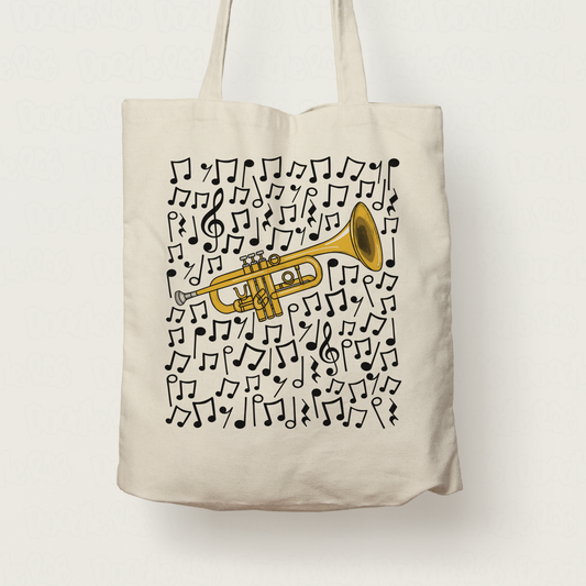 Trumpet Musical Notes Tote Bag - Gift For Trumpeter - Brass Musician Orchestra Gift