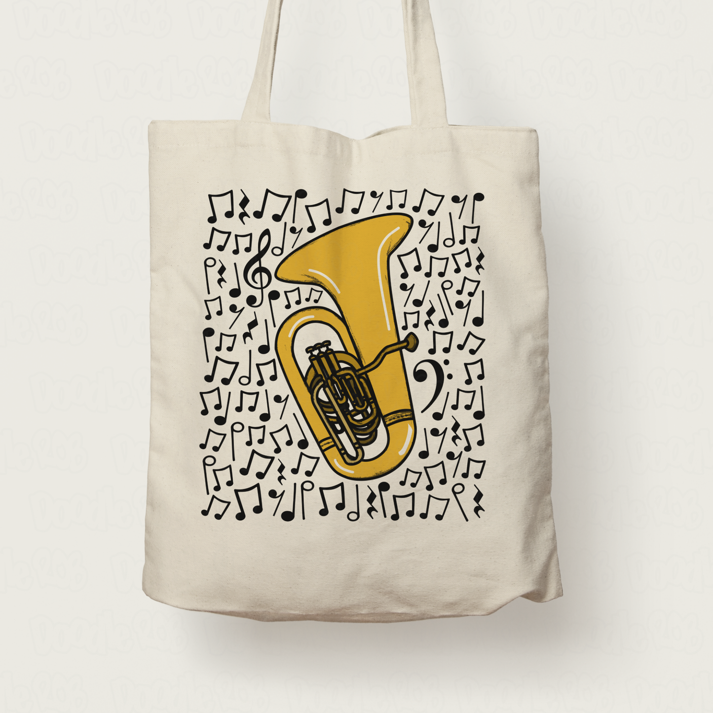 Tuba Musical Notes Tote Bag - Gift For Tubaist - Tuba Teacher - Brass Musician Orchestra Gift