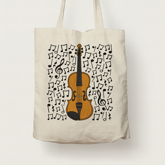 Violin Musical Notes Tote Bag - Violinist Tote Bag - String Musician Orchestra Gift
