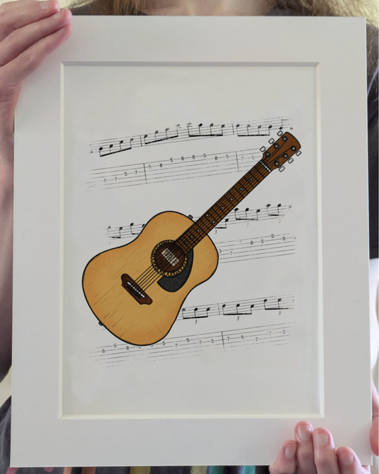 Acoustic Guitar Music Notation Art Print – Guitarist Home Decor - Musician Wall Art - Music Teacher Gift