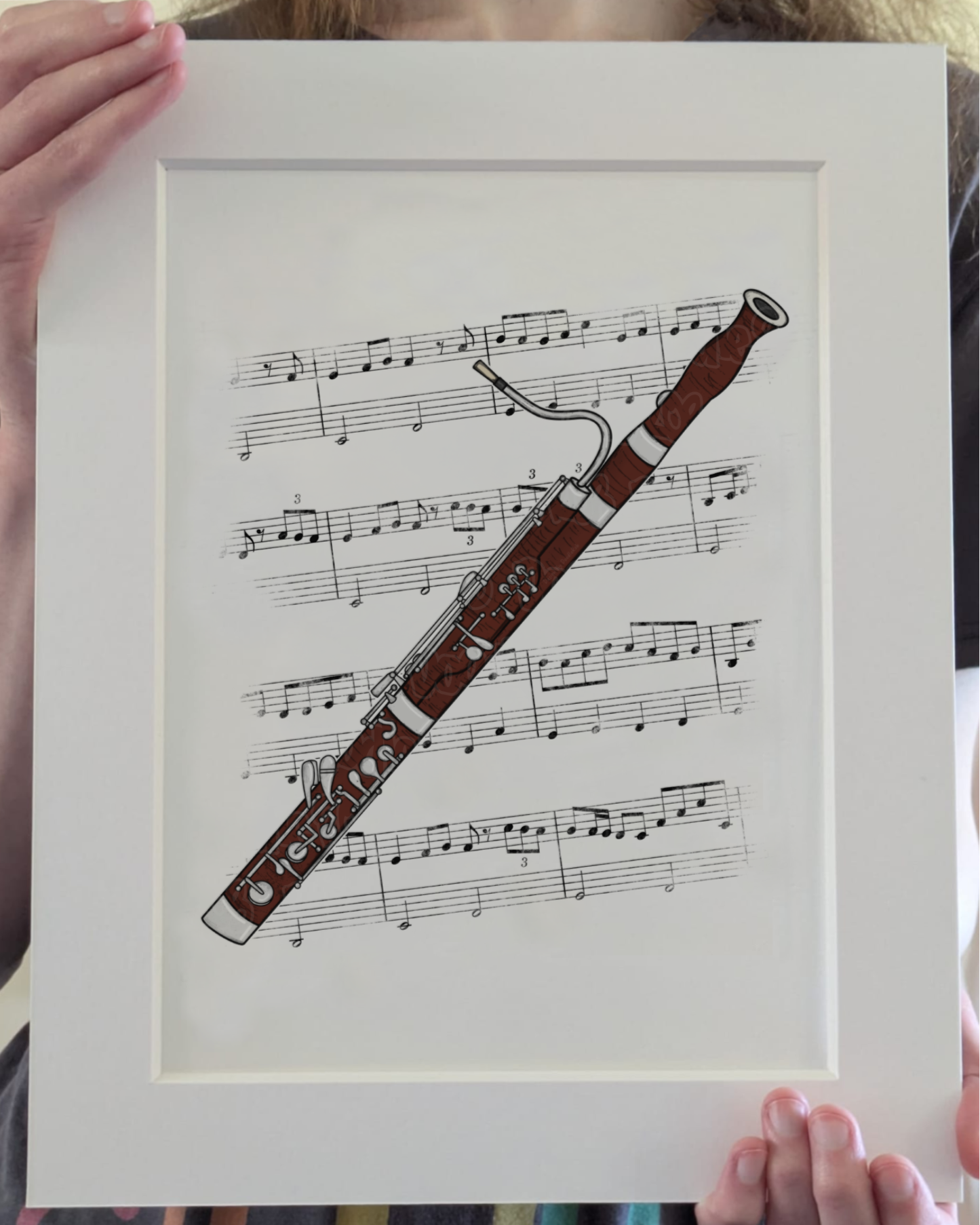Bassoon Music Notation Art Print – Bassoonist Home Decor – Woodwind Musician Wall Art - Music Teacher Gift