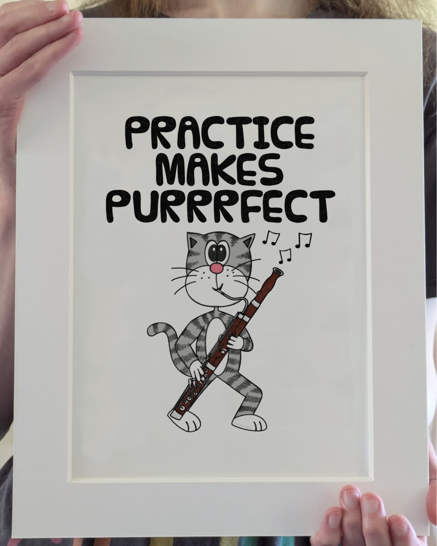 Cat Bassoon Art Print - Practice Makes Purrrfect - Bassoonist Wall Art - Funny Music Teacher Gift