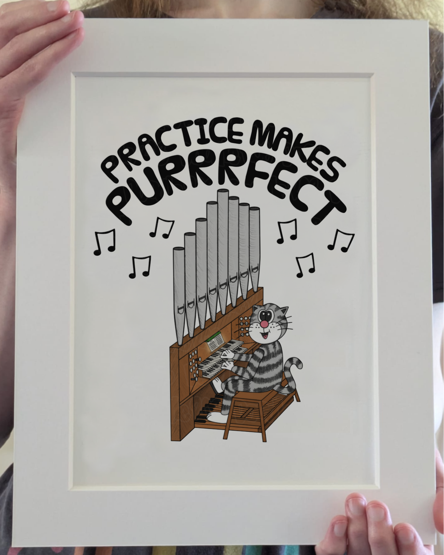 Cat Church Organ Art Print - Practice Makes Purrrfect - Organist Wall Art - Funny Musician Decor
