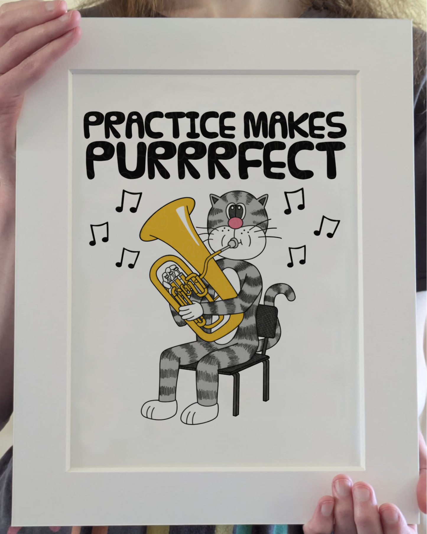 Cat Euphonium Art Print - Practice Makes Purrrfect - Euphoniumist Wall Art - Funny Brass Musician Decor