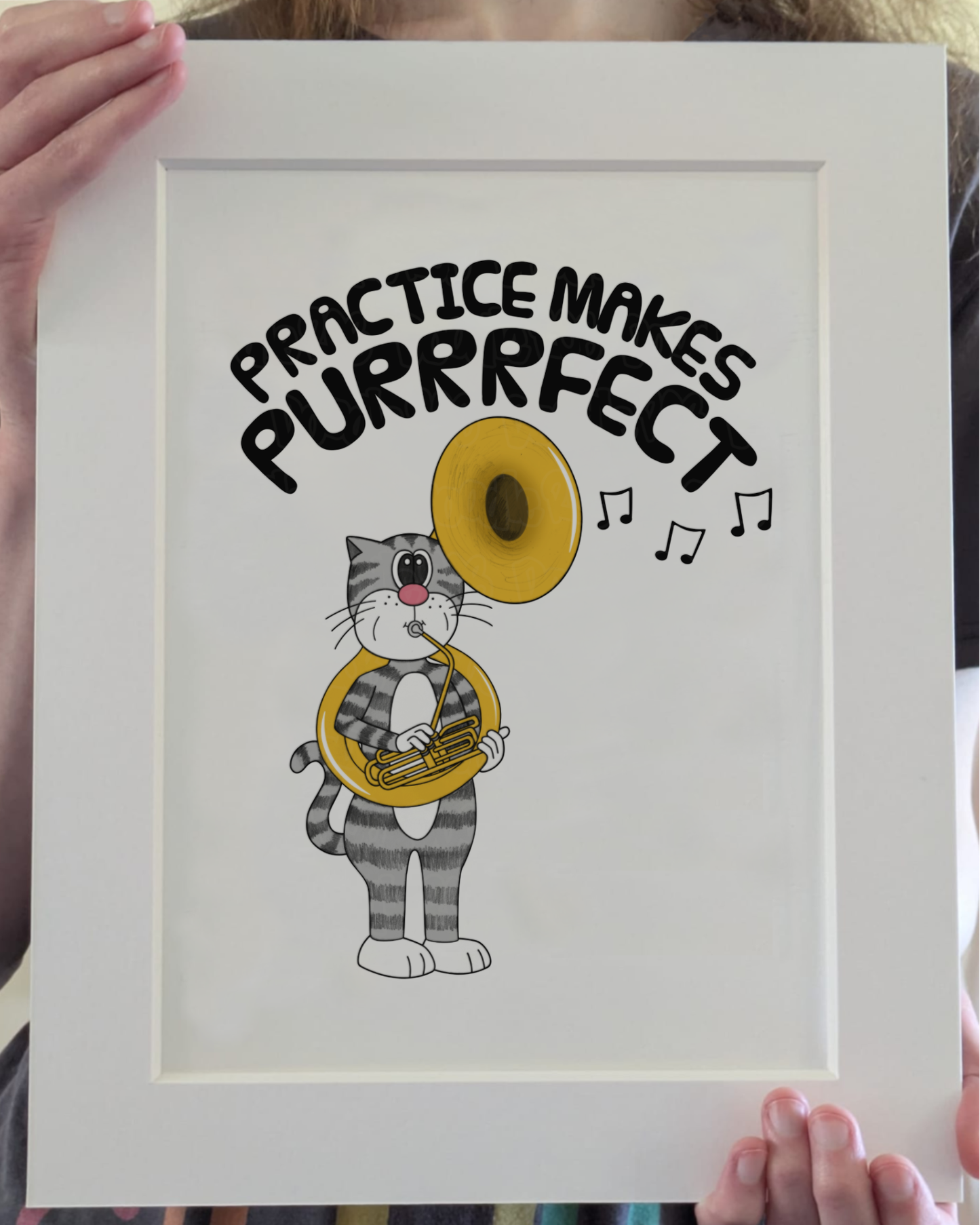 Cat Sousaphone Art Print - Practice Makes Purrrfect - Sousaphonist Wall Art - Funny Brass Musician Decor
