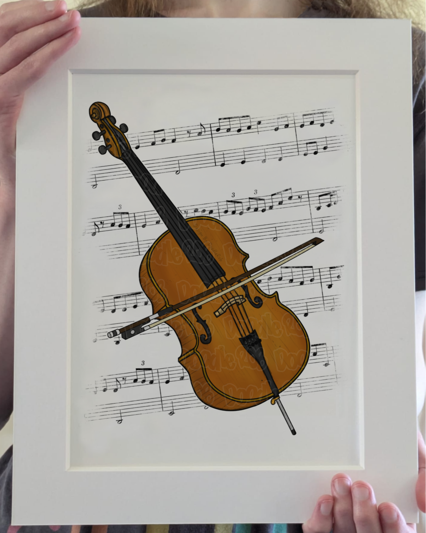 Cello (With Bow) Music Notation Art Print – Cellist Home Decor – String Musician Wall Art - Music Teacher Gift
