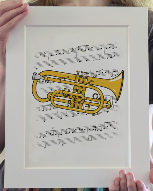 Cornet Music Notation Art Print – Cornetist Home Decor – Brass Musician Wall Art - Music Teacher Gift