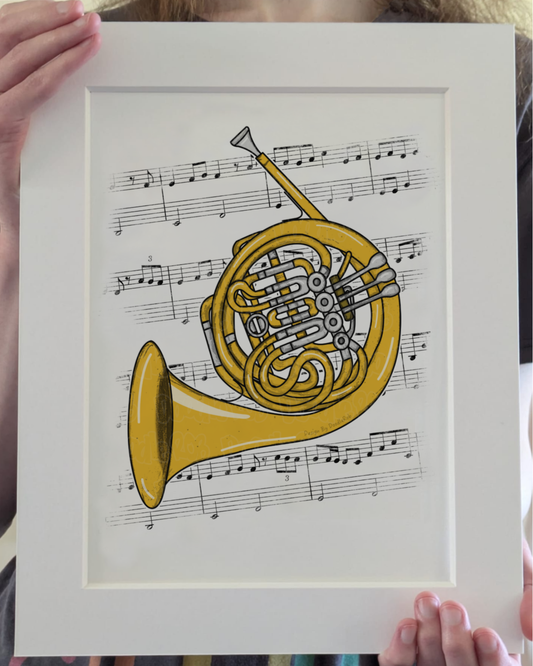 French Horn Music Notation Art Print – Horn Player Home Decor – Brass Musician Wall Art - Music Teacher Gift
