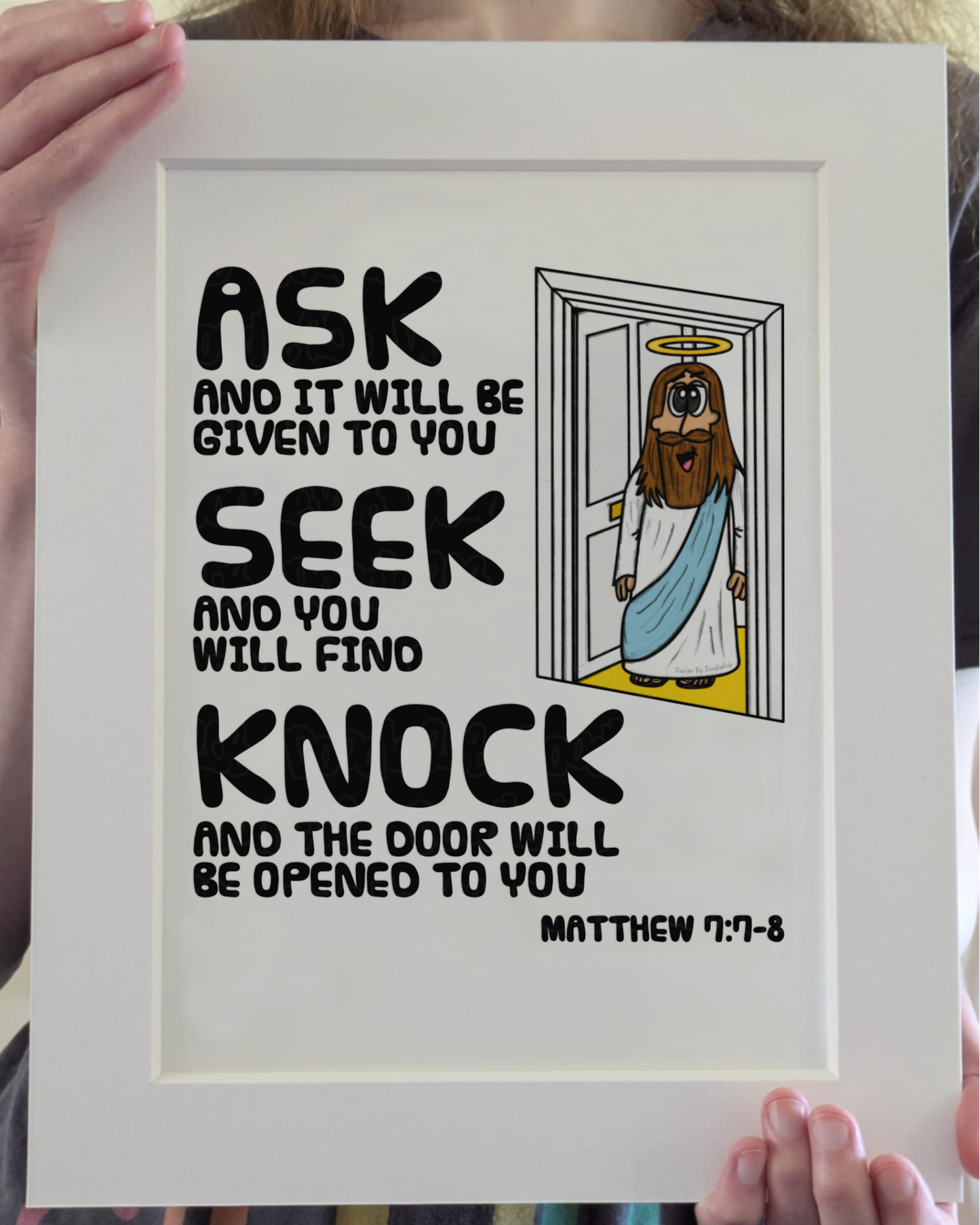 Jesus At The Door Art Print (Wall Art) - Ask, Seek, Knock - Matthew 7:7-8 - Funny Christian Wall Decor