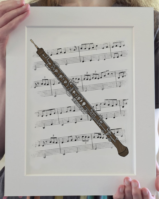 Oboe Music Notation Art Print – Oboist Home Decor – Woodwind Musician Wall Art - Music Teacher Gift
