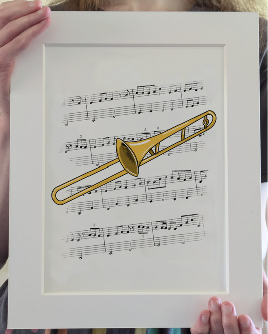 Trombone Music Notation Art Print – Trombonist Home Decor – Brass Musician Wall Art - Music Teacher Gift