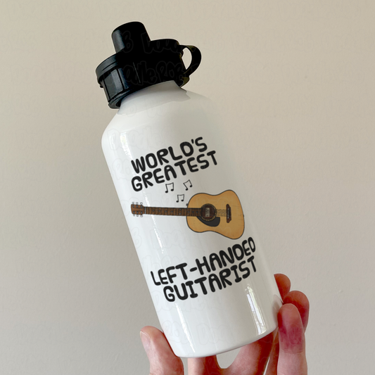 Left Handed Guitar Water Bottle (Acoustic Guitar) - World's Greatest Left-Handed Guitarist - Funny Musician Gift