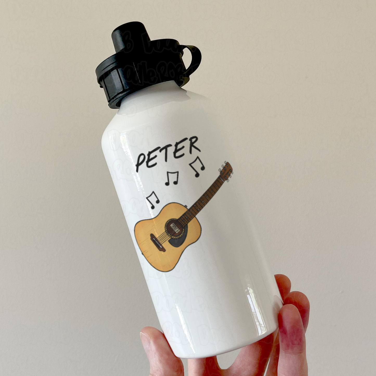 Acoustic Guitarist Personalised Water Bottle - Custom Guitar Water Bottle - Guitar Teacher Gift
